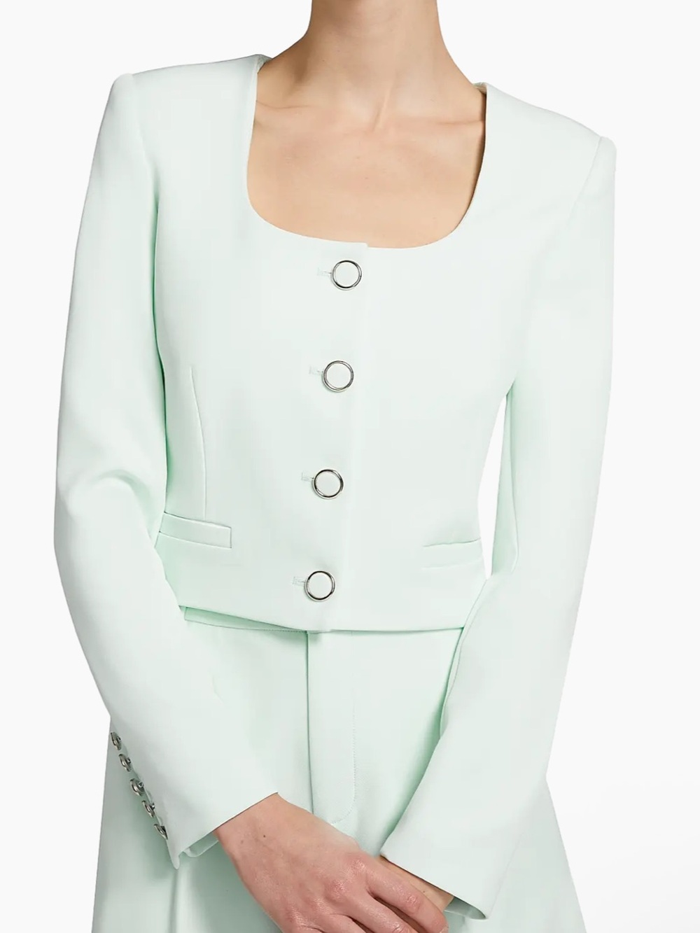 Generation Love Jina Stretch-Crepe Crop Blazer Robins Egg Blue Mint Green Jacket
